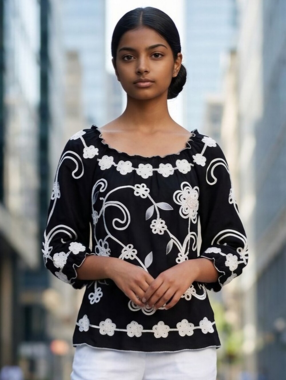 Once Again Embroidered Floral Peasant Blouse